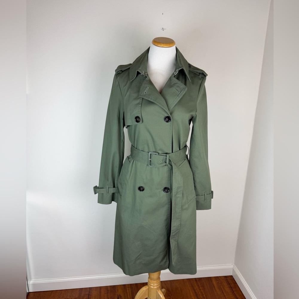 NWT Mango Classic Trench Coat with Belt Green Cotton Size S - Picture 9 of 13